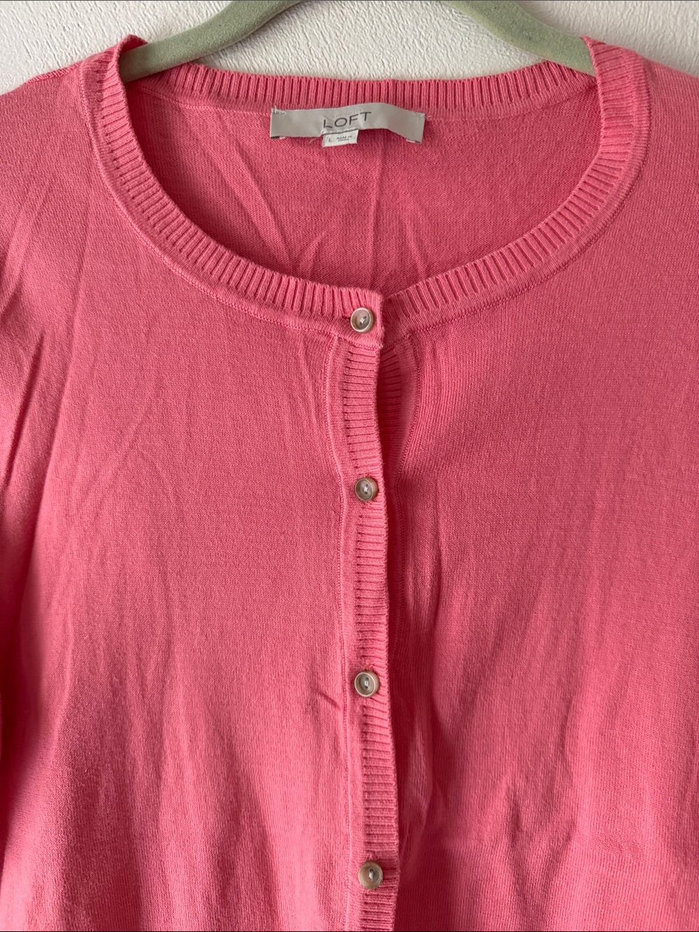 LOFT Coral Pink Short-Sleeve Button-Front Cardigan - Picture 3 of 4